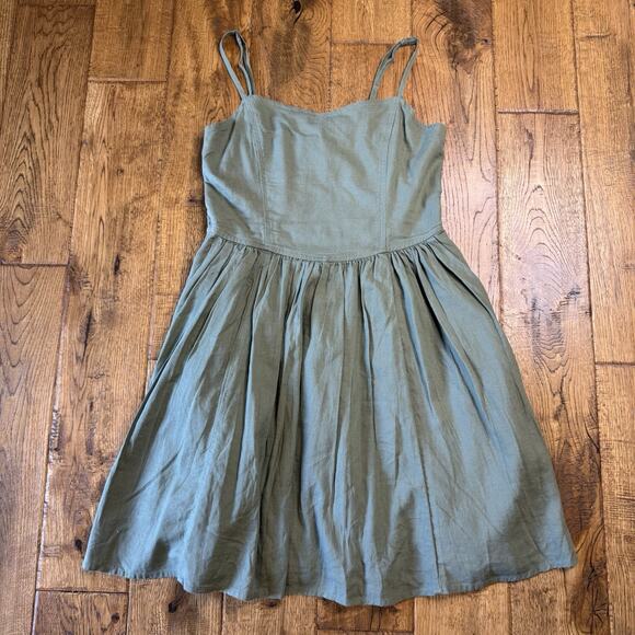 aerie Dresses & Skirts - AERIE Linen Blend Mini Dress Women's Size S Olive Green Pockets Beach Boho NWT